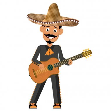 Gitarla Meksikalı. Şarkı söylemeye ve eğlenmeye hazır.