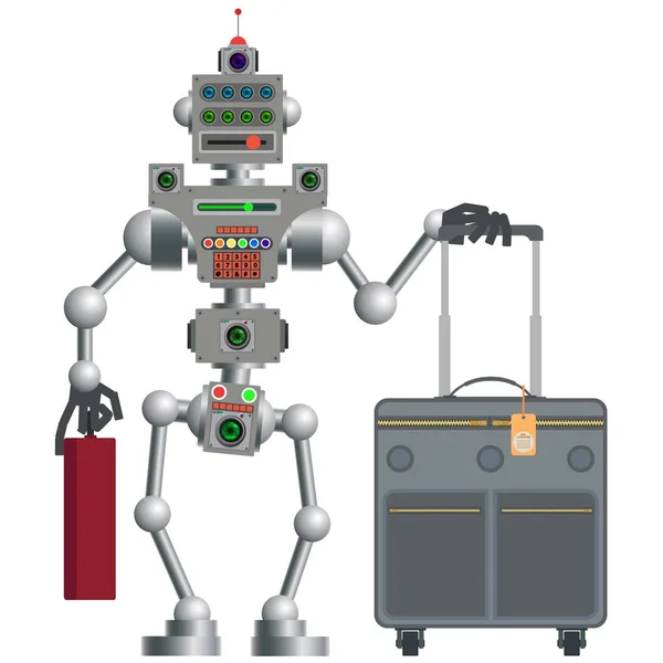 A robot repülőgéppel repült a célállomásra. — Stock Vector