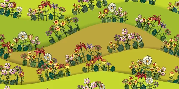 Květinové bezešvé textury. Květiny a listí na zeleném pozadí. — Stockový vektor