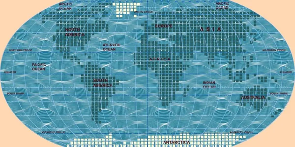 Mappa vettoriale del mondo. Oceani e continenti in proiezione piatta. — Vettoriale Stock