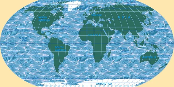 Mapa vetorial do mundo. Oceanos e continentes em uma projeção plana. — Vetor de Stock