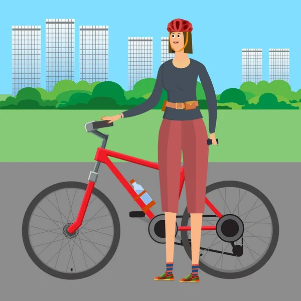 年轻妇女骑自行车的人. — 图库矢量图片