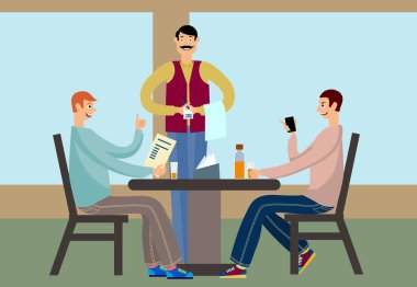 Ziyaretçiler restoranın masalarında oturup.