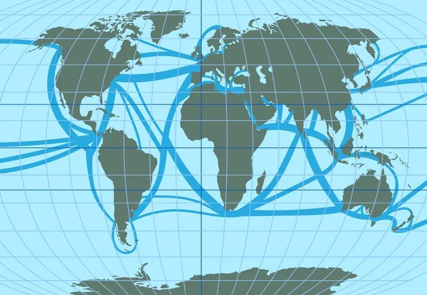 Mappa vettoriale del mondo. Commercio marittimo e rotte passeggeri. — Vettoriale Stock