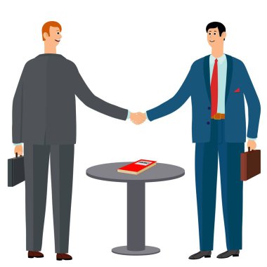 İki işadamı başarıya seviniyor. Vektör çizimi.