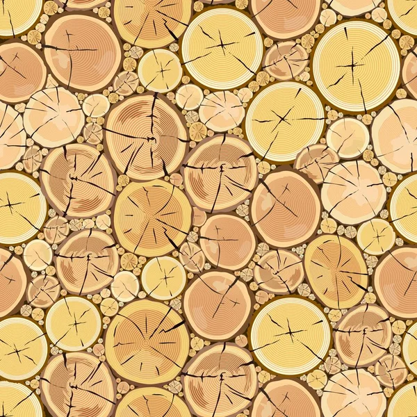 Troncos de madera. Corteza marrón de madera seca talada . — Vector de stock