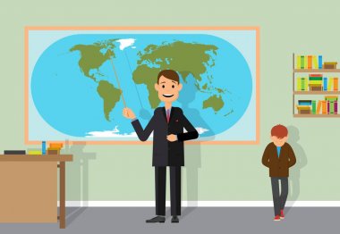 Öğretmen öğrencilere Dünya gezegenini anlatıyor..