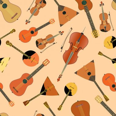 Telli çalgıların dikişsiz vektörü. Hafif arka plandaki araçlar.