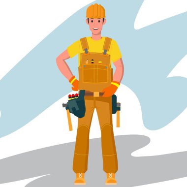 Özel kıyafetler giyen bir işçi. Vektör düz illüstrasyon.