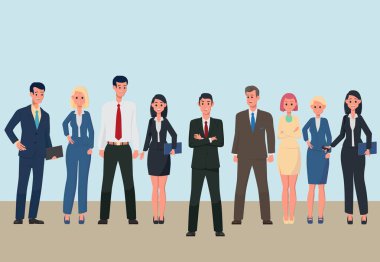 Aynı fikirde olan insanlardan oluşan dost canlısı bir ekip. Vektör