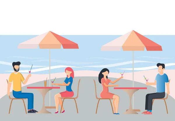Día de verano. Café junto al mar. Ilustración plana . — Vector de stock