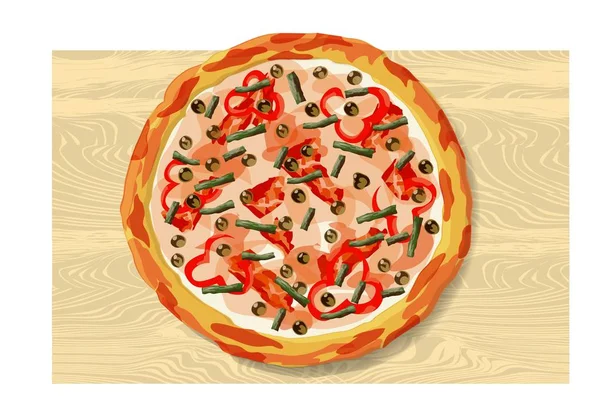 Lezzetli sağlıklı yemekler. Gerçek sıcak pizza. Vektör — Stok Vektör