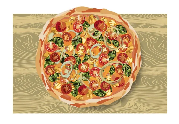 Lezzetli sağlıklı yemekler. Gerçek sıcak pizza. Vektör — Stok Vektör