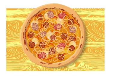 Lezzetli sağlıklı yemekler. Gerçek sıcak pizza. Vektör
