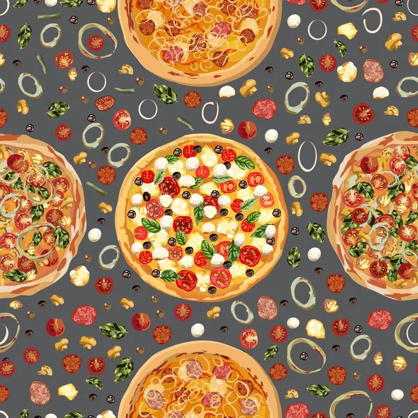 Lekker gezond eten. Echte hete pizza. Naadloze — Stockvector