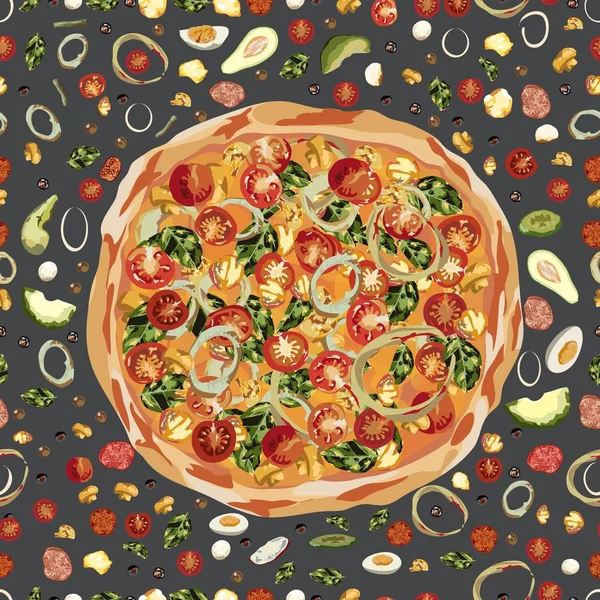 Sabrosa comida sana. Pizza muy caliente. Sin costuras — Archivo Imágenes Vectoriales