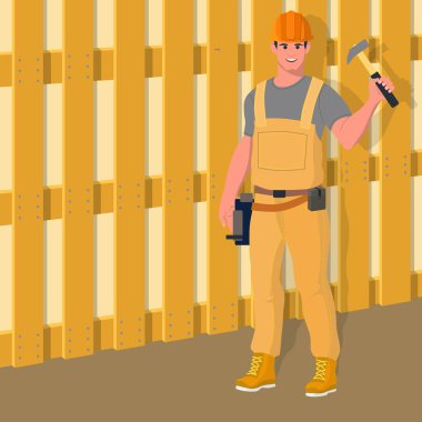 Özel kıyafetler giyen bir işçi. Vektör düz illüstrasyon.