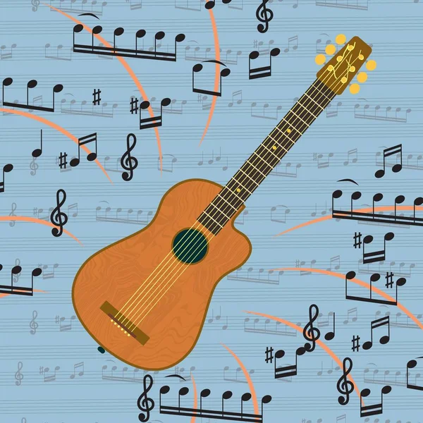 Uma guitarra acústica é um instrumento musical de cordas . — Vetor de Stock
