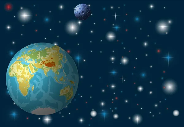 宇宙の惑星地球。暗い背景の星と星雲 — ストックベクタ