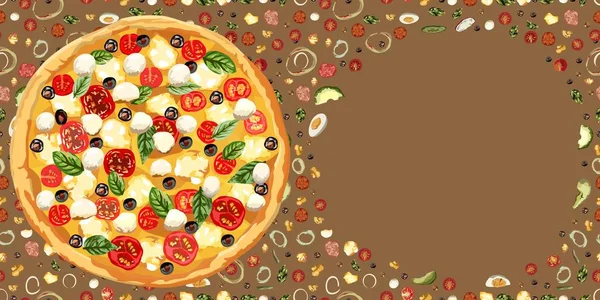 Lezzetli sağlıklı yemekler. Gerçek sıcak pizza. Vektör — Stok Vektör