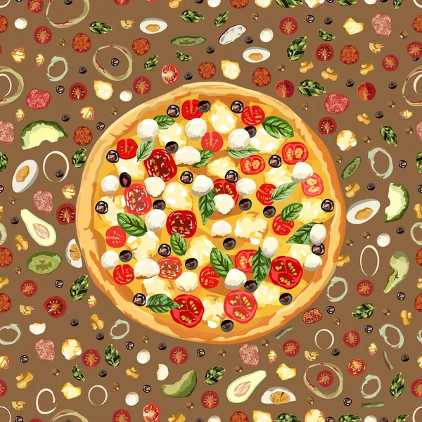 Lezzetli sağlıklı yemekler. Gerçek sıcak pizza. Vektör — Stok Vektör