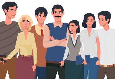 Aynı fikirde olan insanlardan oluşan dost canlısı bir ekip. Vektör