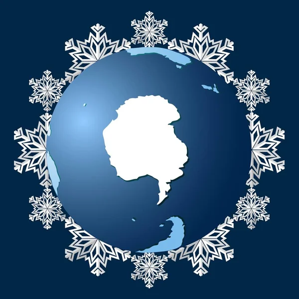 Planeet Aarde op een achtergrond van sneeuwvlokken, een symbool van de komende winter. — Stockvector