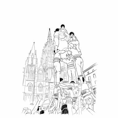 Castellers. Towers of people in Tarragona, Spain, Catalonia. clipart