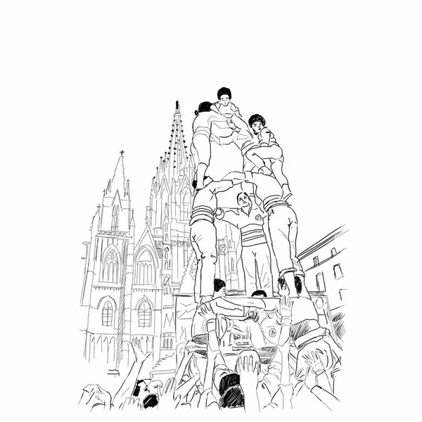 Castellers. İnsanlar, Tarragona, İspanya, İspanya kuleleri.