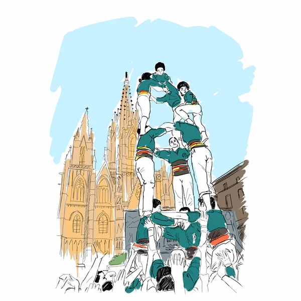 Castellers. İnsanlar, Tarragona, İspanya, İspanya kuleleri.