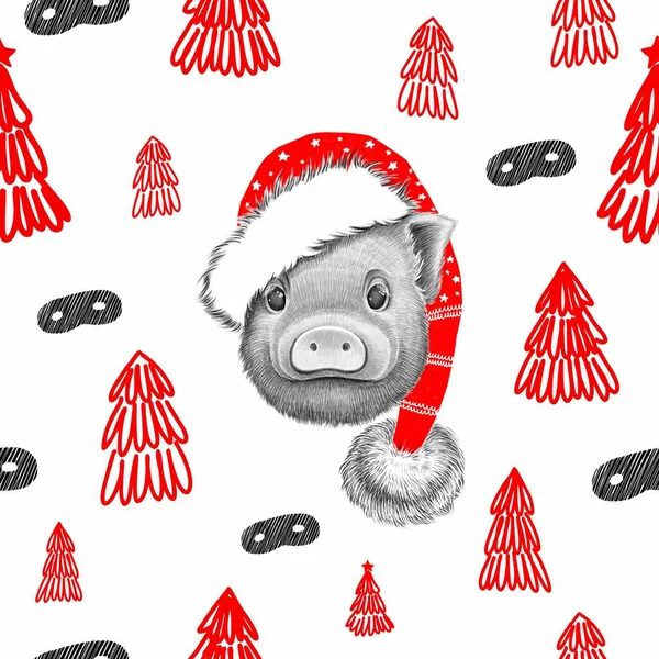 サンタ クロースの帽子でグラフィックの子豚 — ストック写真