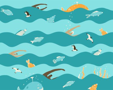 Deniz. Mavi deniz sorunsuz vektör arka plan