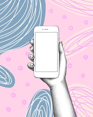 Soyut arka planda elinde telefon