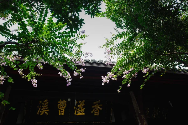 Chinese Classical Architectural Eaves Blooming Lagerstroemia Flower — Stock Photo, Image
