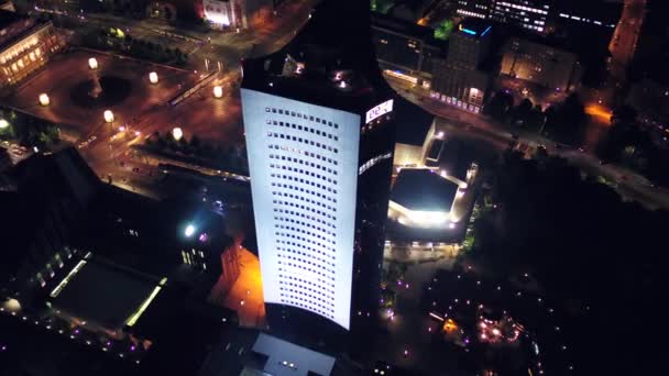 Vue Aérienne Nuit Centre Historique Leipzig Faite Avec Drone — Video