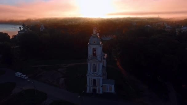 Ohromující Pohled Sunrise Uglich Řece Volze Rusko Drony Uglič Součástí — Stock video