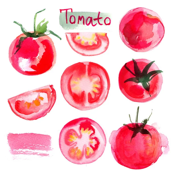 Set tomatoes drawn Mr. Abel background — Stock Photo, Image