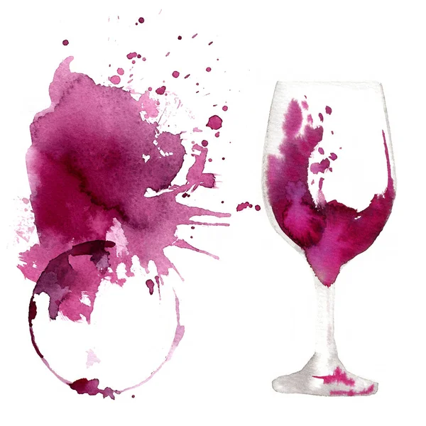 Copo de vinho pintado com aquarelas no fundo branco — Fotografia de Stock