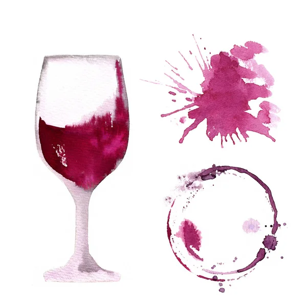 Copo de vinho pintado com aquarelas no fundo branco — Fotografia de Stock