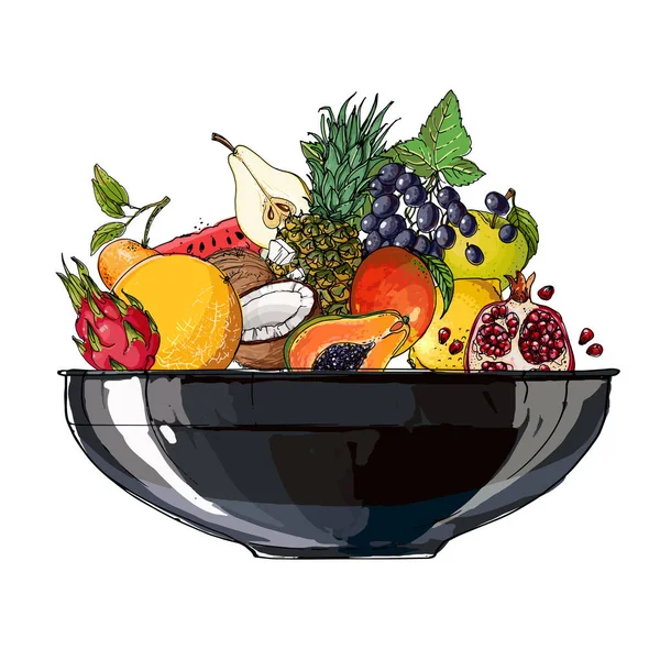 Fruta en un tazón — Vector de stock