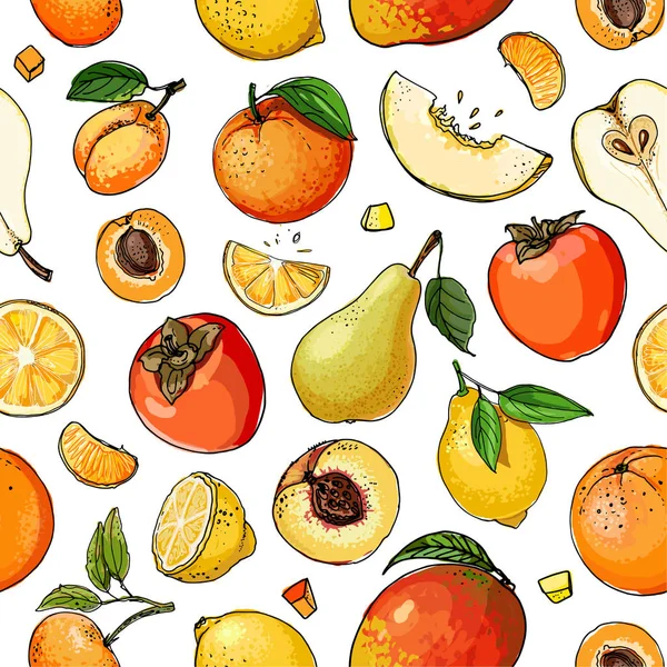 Шаблон раскрашенных цветных фруктов — стоковый вектор