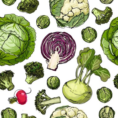 Beyaz çizilen boyalı renkli sebze çizgi deseni 