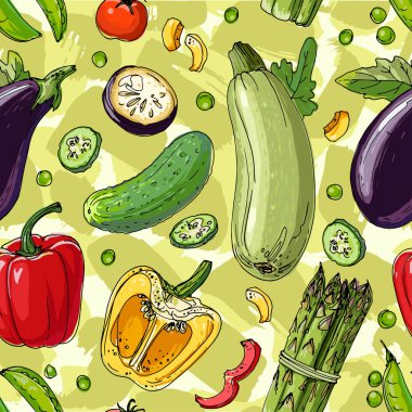 Çizilen bir yeşil boyalı renkli sebze çizgi deseni 