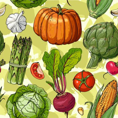Çizilen bir yeşil boyalı renkli sebze çizgi deseni 