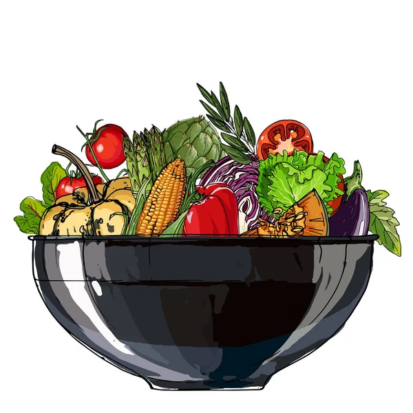 Grönsaker i en skål — Stock vektor