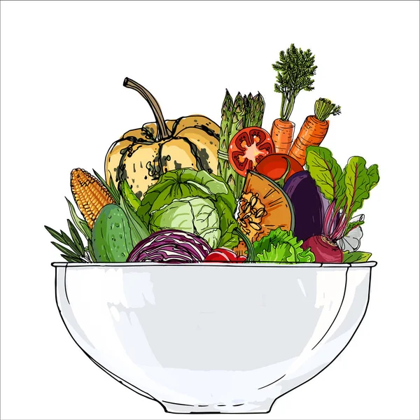 Verduras en un tazón — Vector de stock