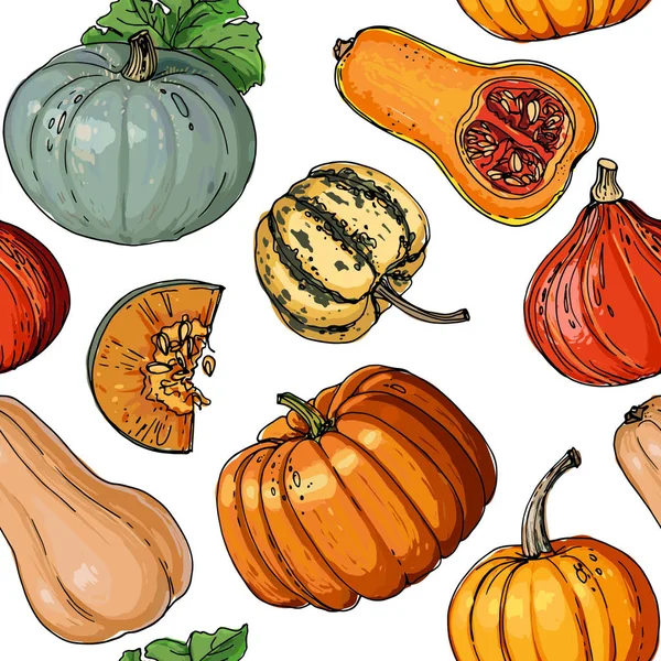 Le motif de la ligne de légumes colorés peints dessinés sur un blanc — Image vectorielle