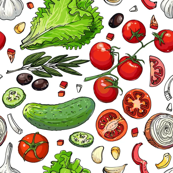 El patrón de línea de verduras pintadas de color dibujado en un blanco — Vector de stock