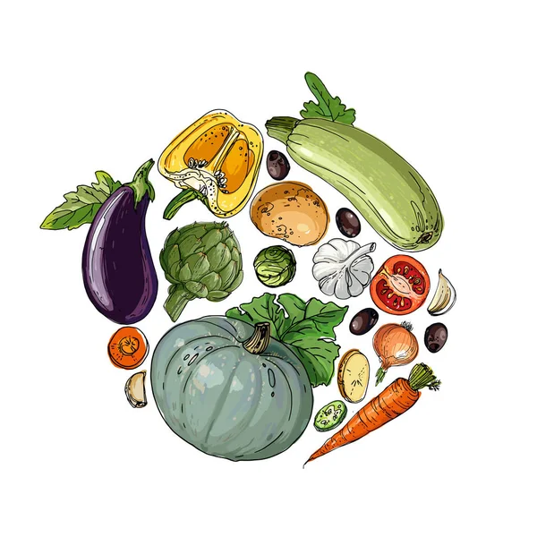 Kreis der farbigen Gemüse — Stockvektor