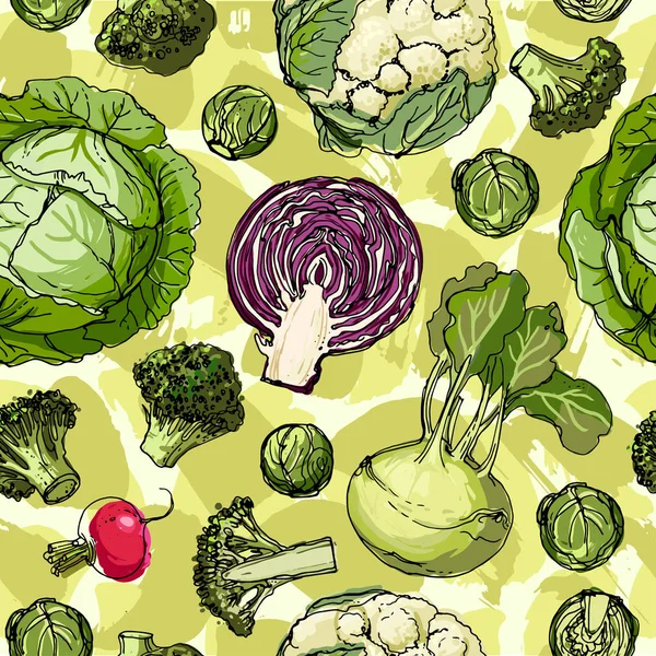 Le motif de la ligne de légumes colorés peints dessinés sur un vert — Image vectorielle